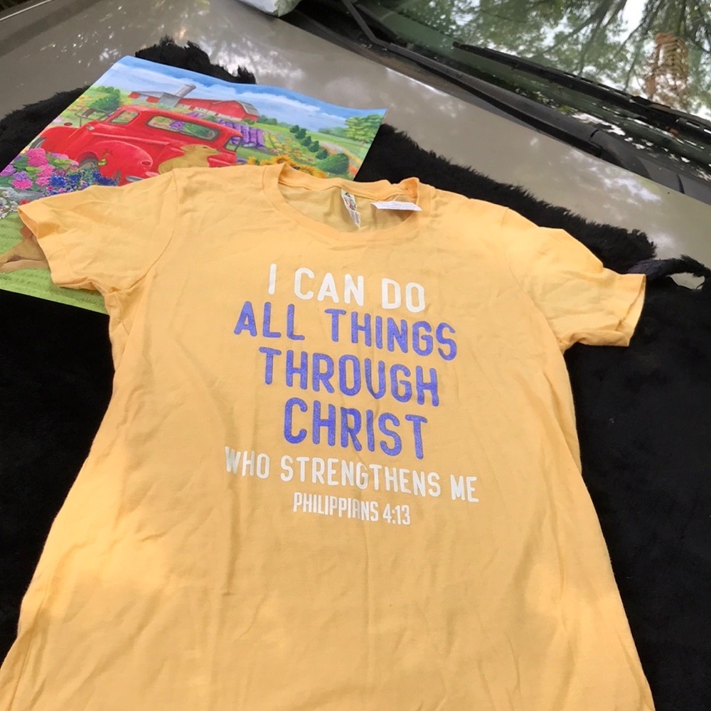 NWT Allstyle Melon Orange Short Sleeves Tee I Can Do All Things Through Christ M